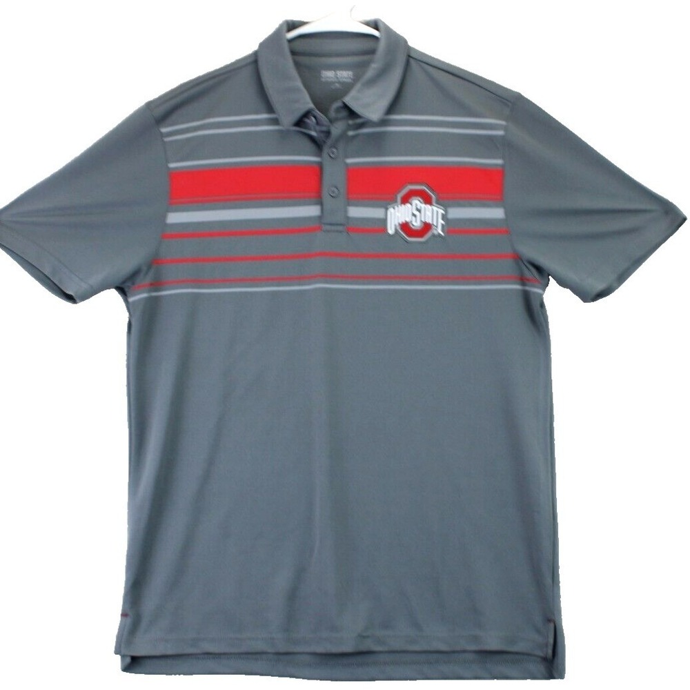 Ohio State Buckeyes Men's Gray‎ Striped Performance Polo Shirt Size Medium